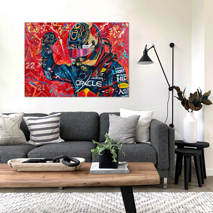 Canvas 70 x 50cm Max Verstappen 3-time champion 2023 2023 by Eric Jan Kremer image