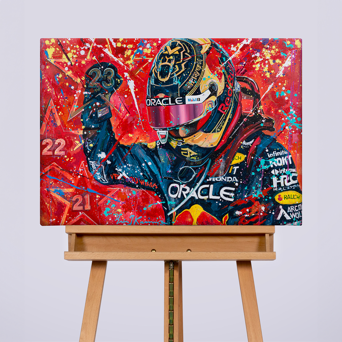 Canvas 70 x 50cm Max Verstappen 3-time champion 2023 2023 by Eric Jan Kremer image